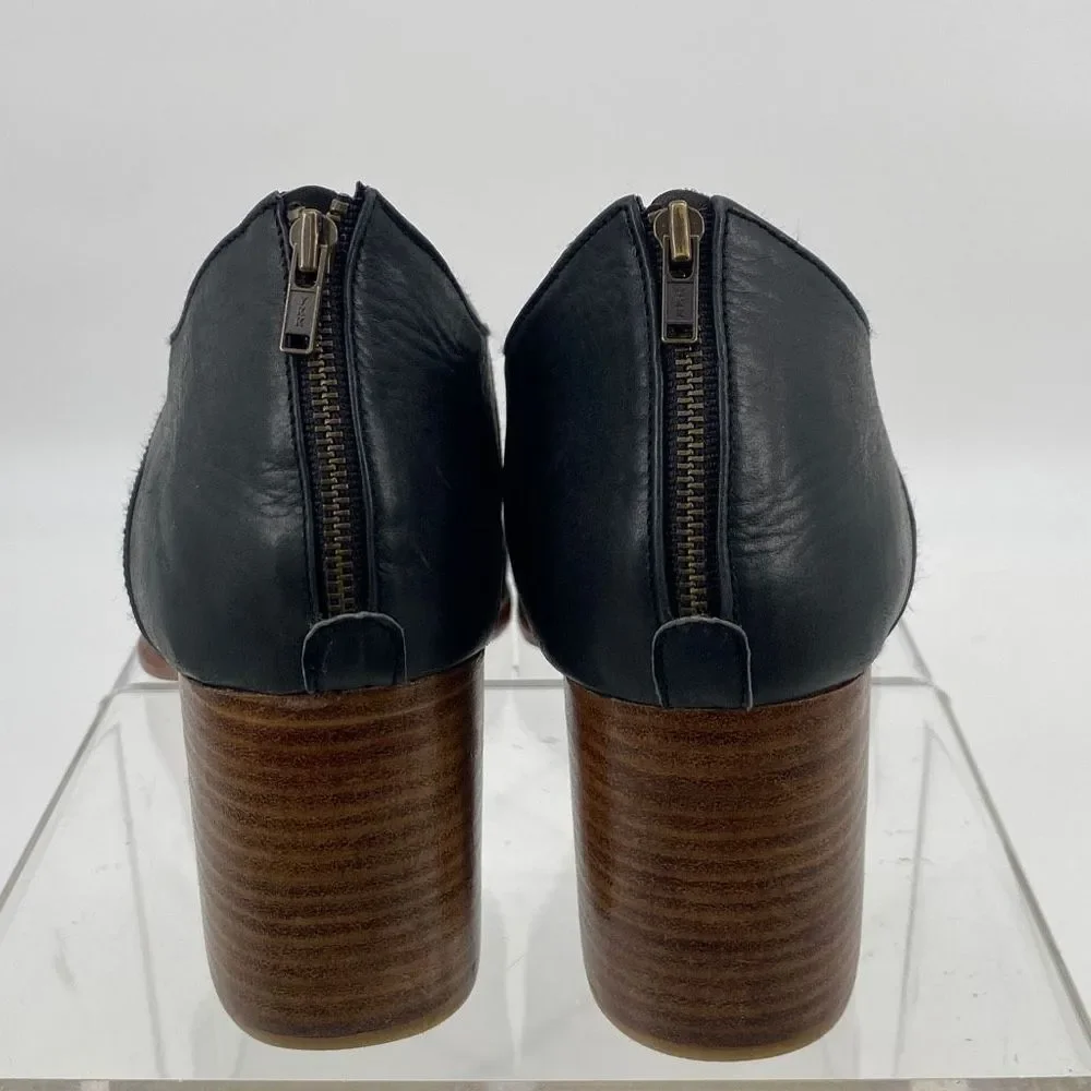 ELF Rain Kiss Leather Stacked Heel Booties Shoes Black Size 12 - Picture 9 of 16